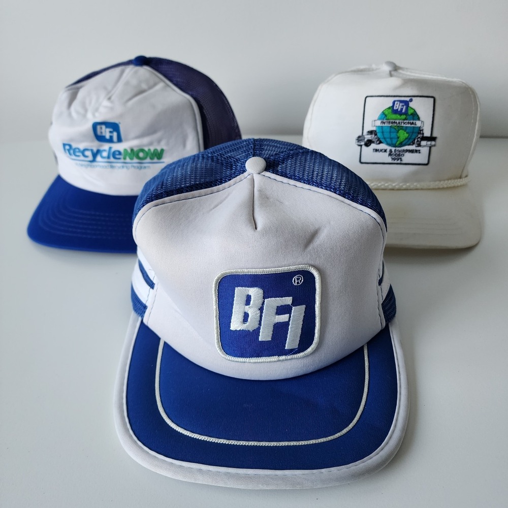 Vintage 80s BFI Trucker Hat‎ Lot Of 3 Caps Blue 1991 Equipment Rodeo Patch Rope